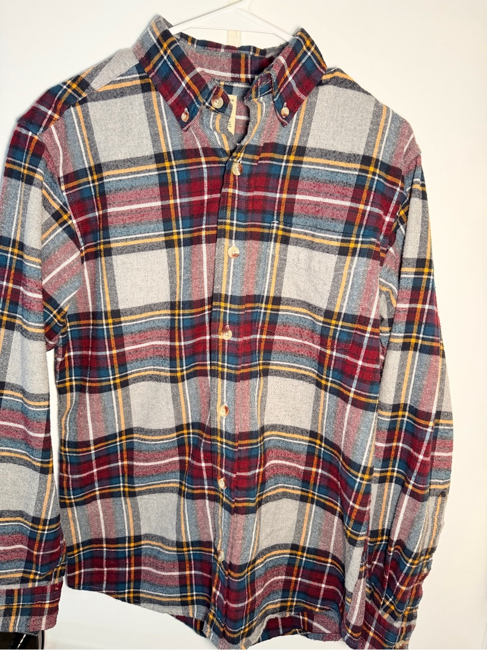 RedHead Mens Small Gray Burgundy Plaid Flannel Button Down Shirt Cotton S